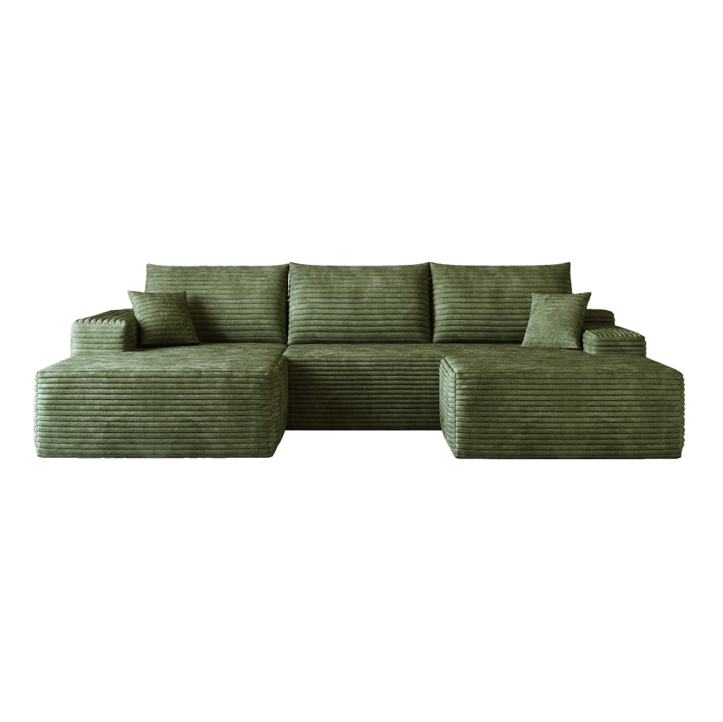Divano in tessuto a coste rigato verde con imbottitura in schiuma ad alta elasticità