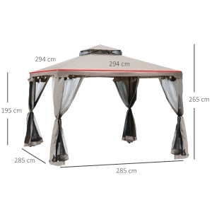 Gazebo Da Giardino Con 4 Pareti Laterali 294 X 294 X 265 Cm Poliestere Grigio Per Feste Outdoor Con Doppio Tetto