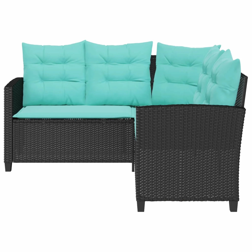 Divano da giardino 2 pcs Nero e Turchese Poly Rattan