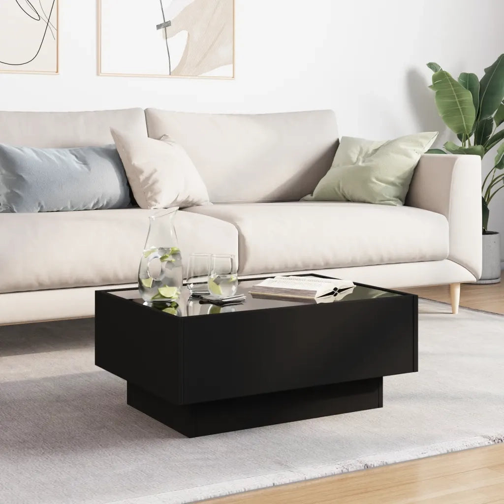 Tavolino Salotto con LED Nero 70x50x30 cm Legno Multistrato 847512