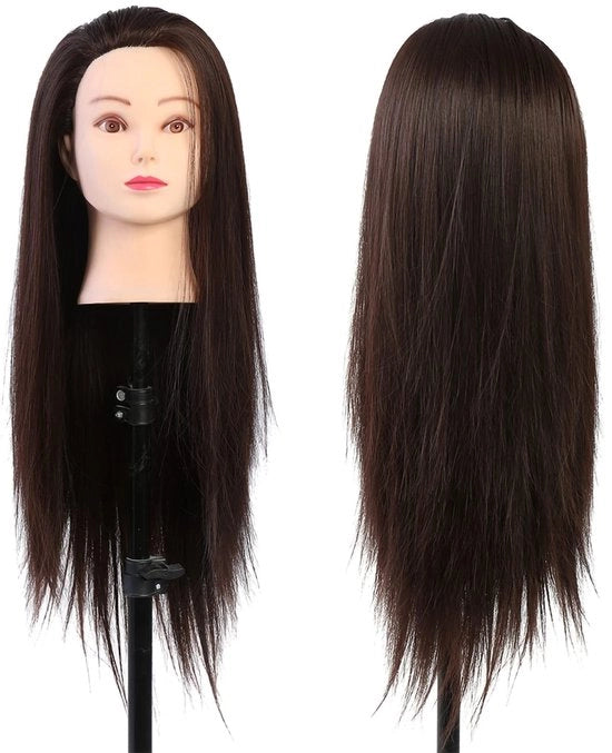 Manichino per trucco con capelli in fibra termoresistente - altezza 26 cm - lunghezza capelli 60 cm - modello capelli - per allenamento snidere/tessere - adatto per estetisti