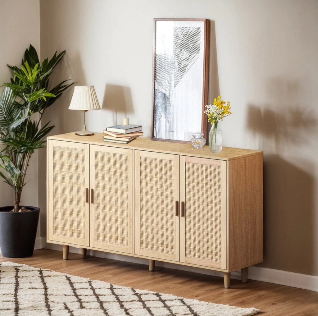 Mobile contenitore a 4 ante in rattan naturale