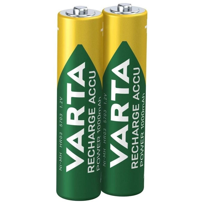 Varta 5703301402 Recharge Accu Power Pila Ricaricabile AAA Ministilo NiMH 1000 mAh 1,2 V Blister 2 pz colore Oro Verde