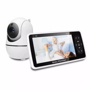 Monitor per Bambini - 5 pollici Video Monitor con Camera - Audio, 4x Zoom, 1000m di Raggio d'Azione, Visione Notturna a Infrarosso & Canzoni da Sogno