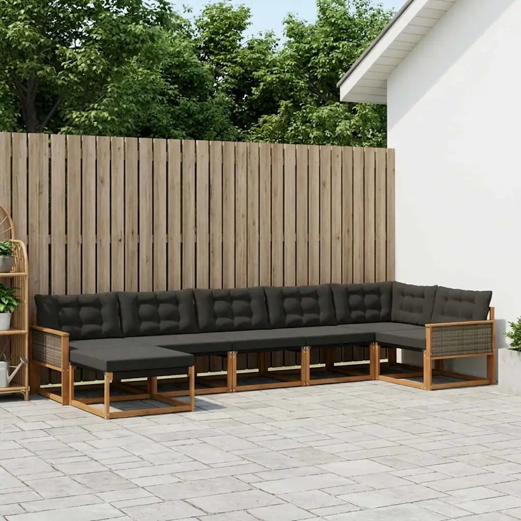 Set di divani da esterno con cuscino 7 pcs Naturale e Nero