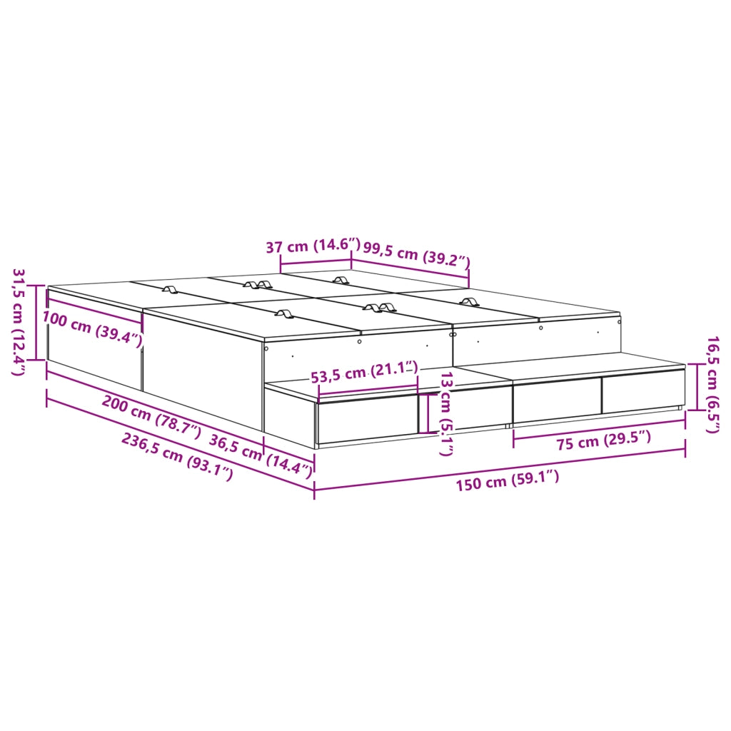 Struttura Letto con Contenitore in Legno Vecchio 150x200 cm