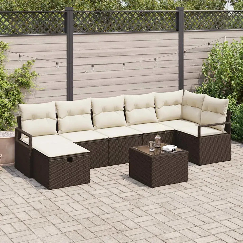 Set di divani con cuscino 8 pcs Marrone e Crema polyrattan