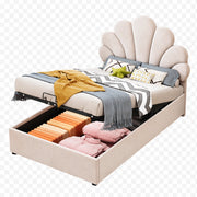 Letti contenitori 90x200 cm; contenitore idraulico; velluto; beige (Senza materasso)