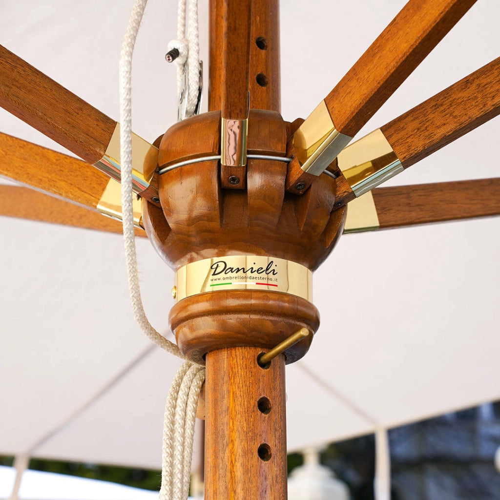 Ombrellone da Giardino Rotondo Ø4m Palo in Legno Ecrù