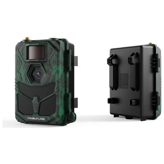 Camouflage, Fototrappola 4G 4K, 30MP, Visione Notturna, Trigger 0.2s, EZ4G Pro, Camouflage