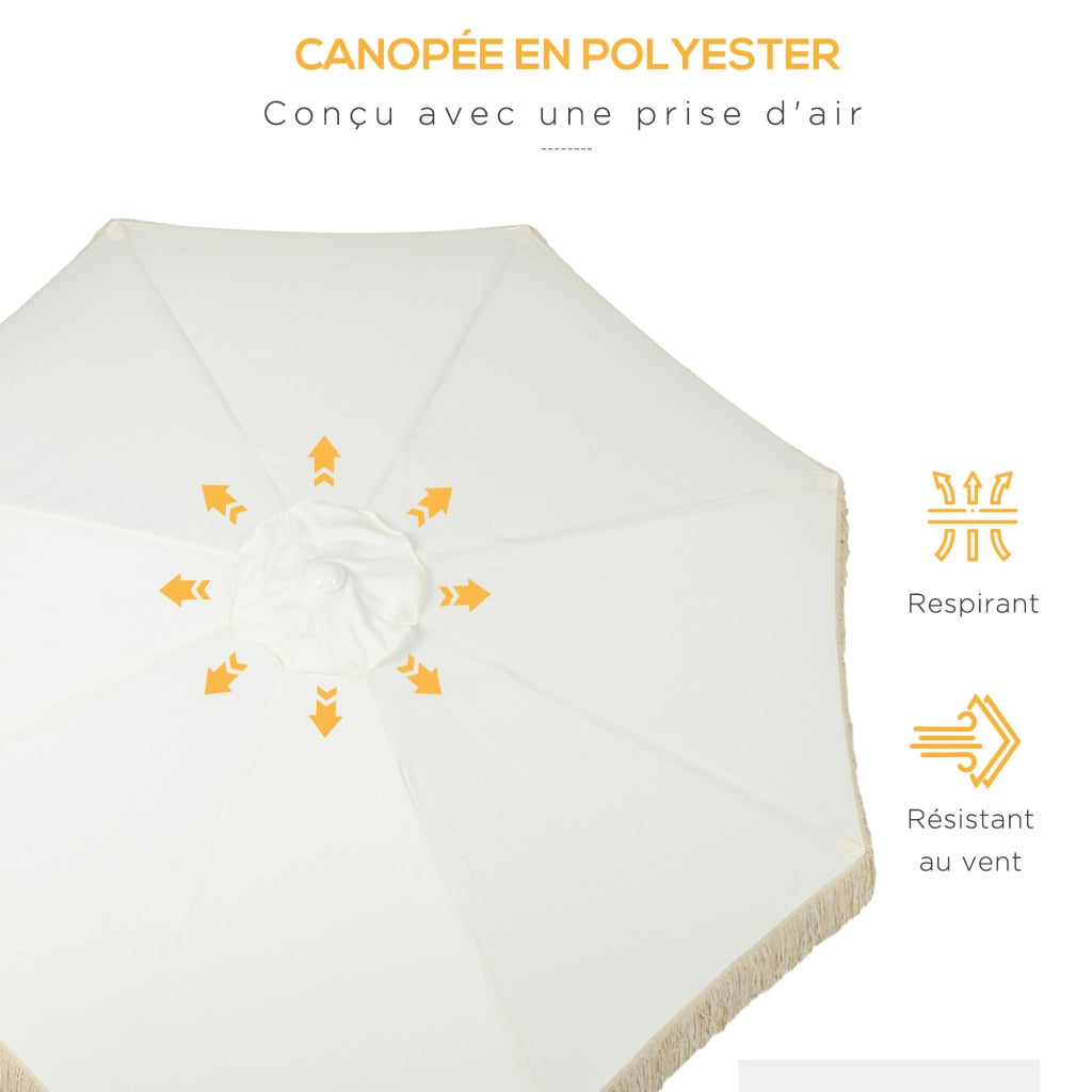 Ombrellone da giardino inclinabile con frange e manovella ¨C zephmum ¨C ? 265x245 cm Bianco