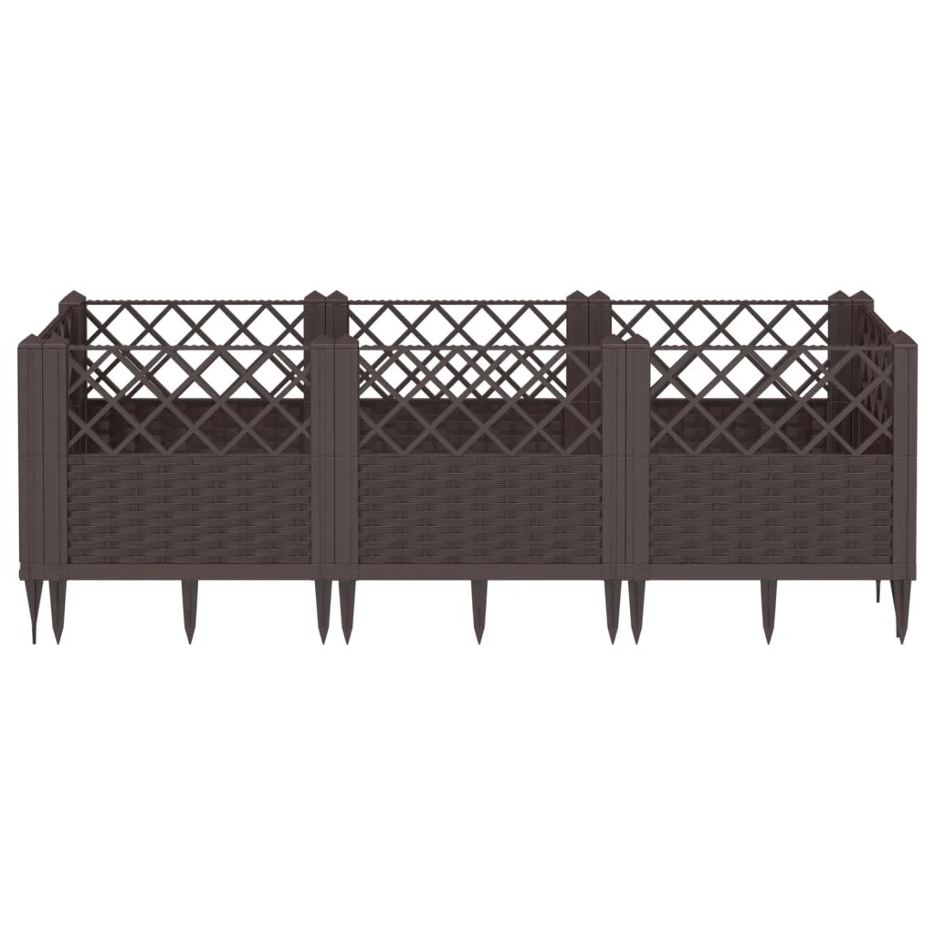 Fioriera | Cassetta per fiori | Vaso da Giardino con Picchetti Marrone 123,5x43,5x43,5cm PP