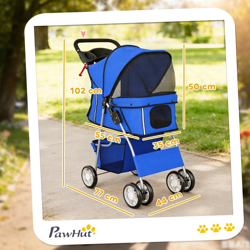 Passeggino per Cani Carrozzina Pieghevole Fino a 10kg con Finestre a Rete e Telaio in Acciaio Blu