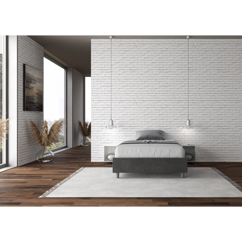 Letto Sommier imbottito Matrimoniale francese 140x210 cm Azelia - Contenitore,Microfibra,Grigio