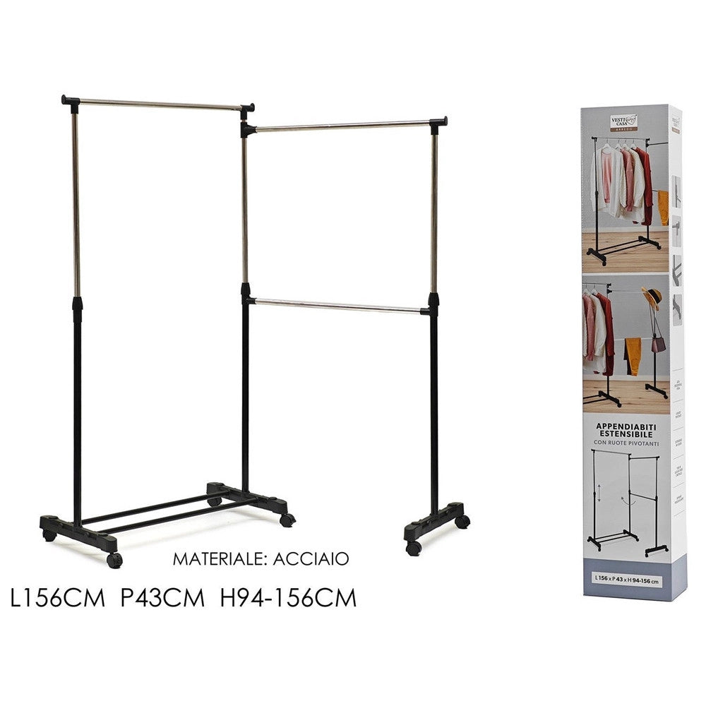 Trade Shop - Appendiabiti Estensibile Regolabile In Acciaio Con Ruote Pivotanti Ripiano Poggiascarpe -