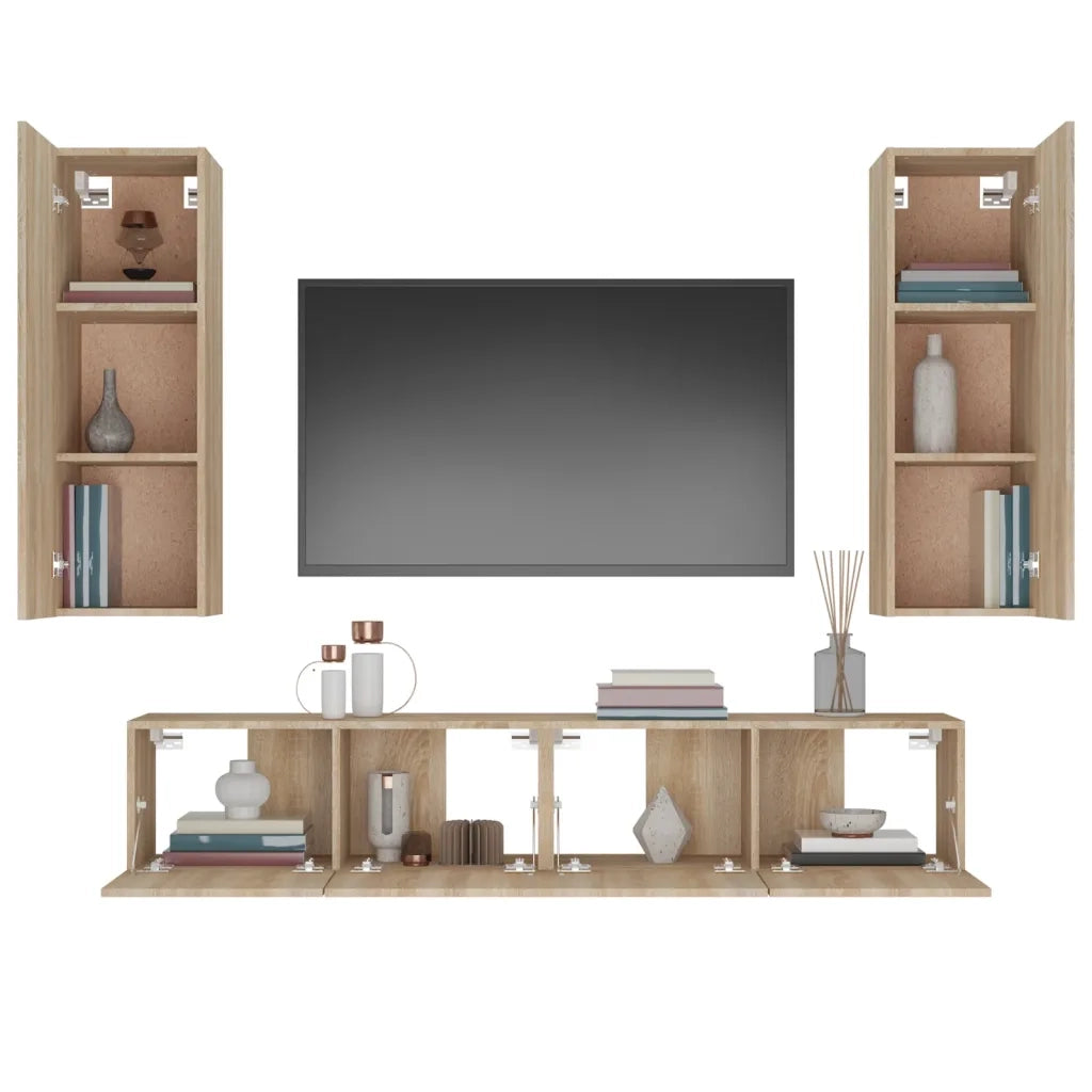 Set di Mobili Porta TV 4 pz-Set di 4 Credenza per TV Rovere Sonoma in Legno Multistrato 446821