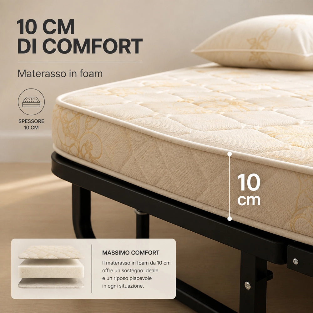 Letto Singolo Pieghevole Cuscino Copertura Brandina Materasso H10cm 80x40x190cm