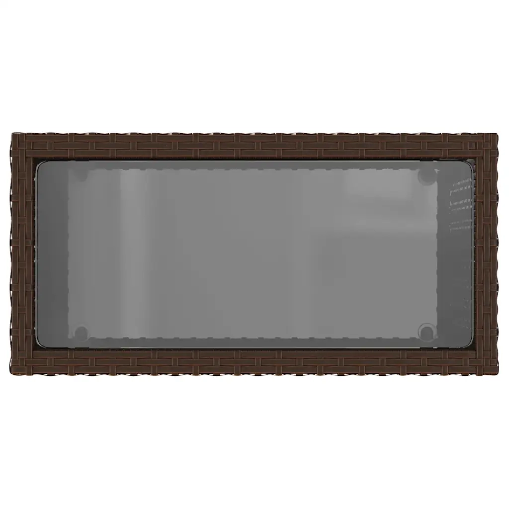 Tavolino Giardino Piano Vetro Marrone 58x27,5x55 cm Polyrattan 366214