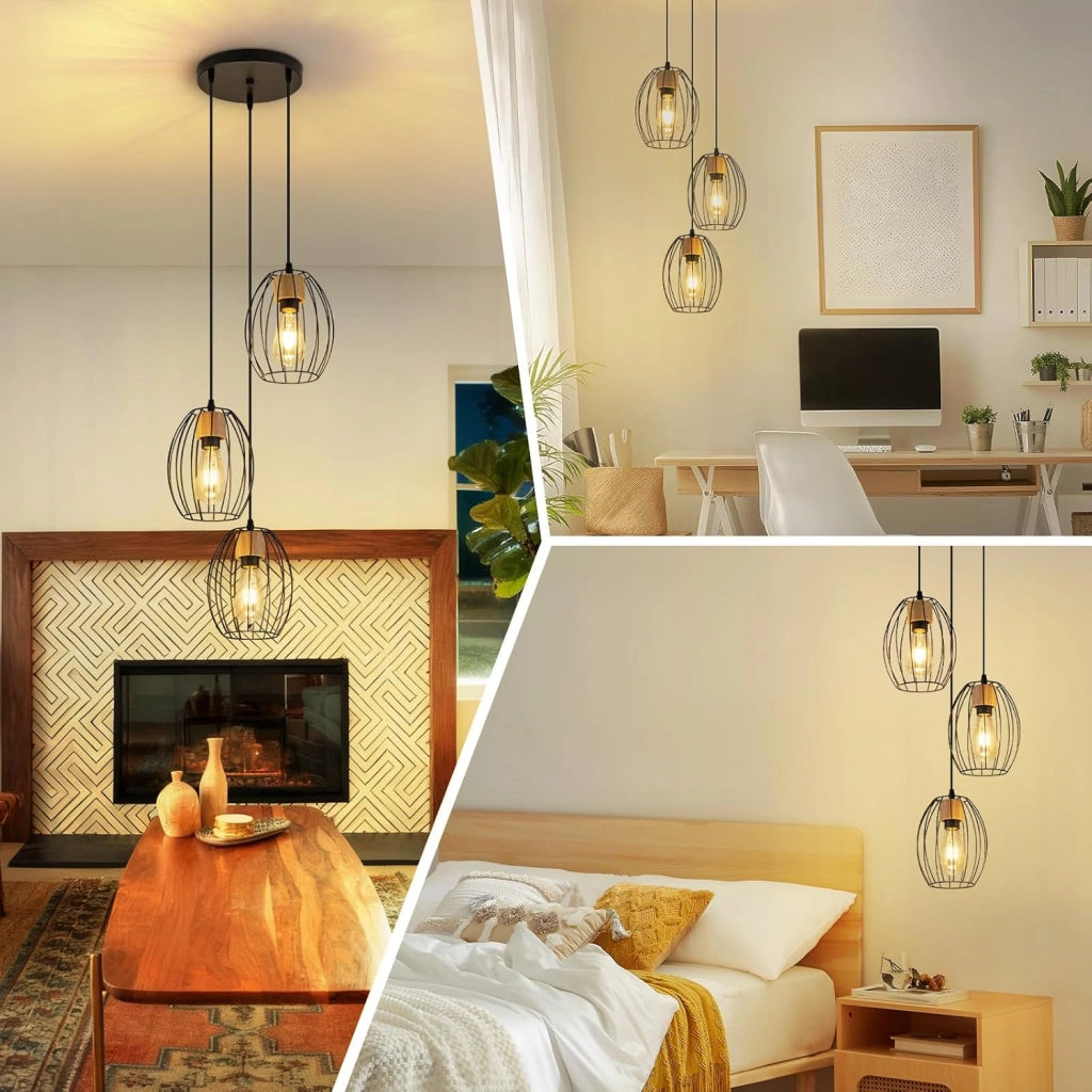 Lampada a sospensione ZMH in metallo nero E27 con 3 luci vintage altezza regolabile lampadina non inclusa