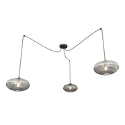 Lampadario 3 Luci Elios In Acciaio Nero Paralume Plissettato Fumè