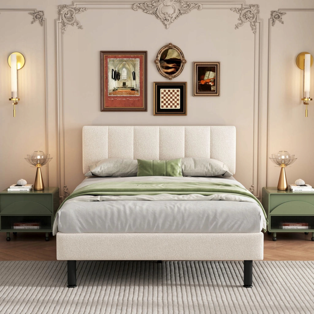 Letto singolo 140x190cm - Xylo - Gambe in acciaio, struttura, rivestimento Sherpa, colore beige