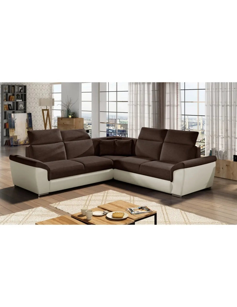 Divano ad angolo FREDERICO Marrone con letto 120x200cm 266x266cm