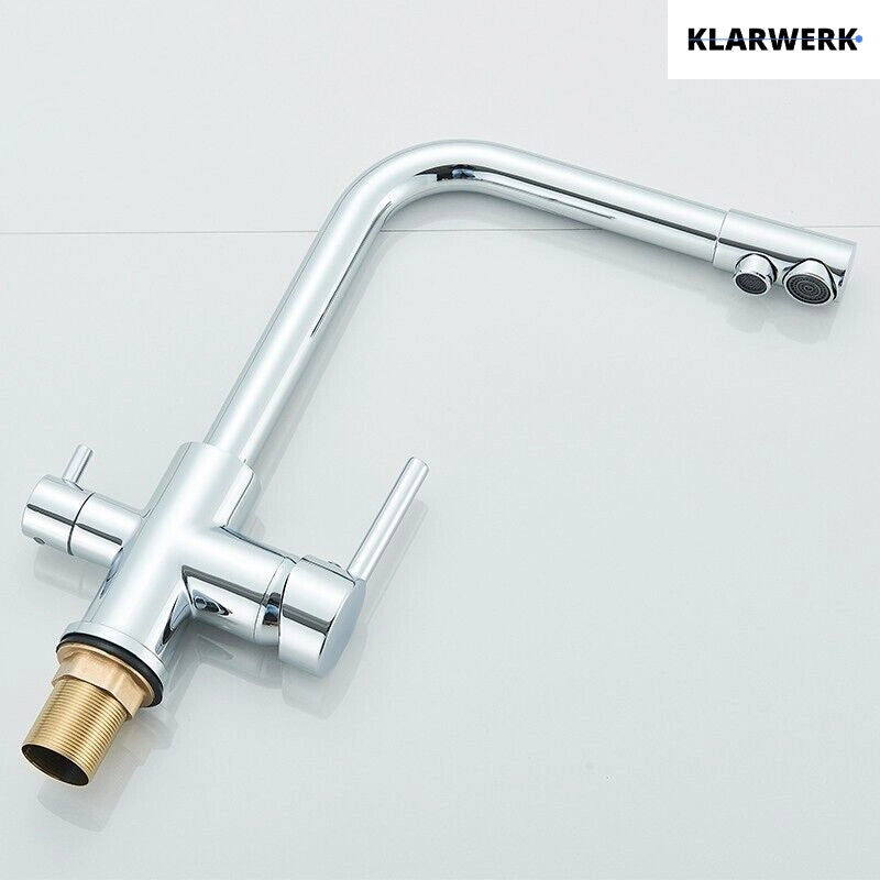Felice | Raccordo acqua potabile premium a 3 vie cromato lucido Rubinetto miscelatore cucina ad osmosi in acciaio inossidabile | Filtra 3 connessioni