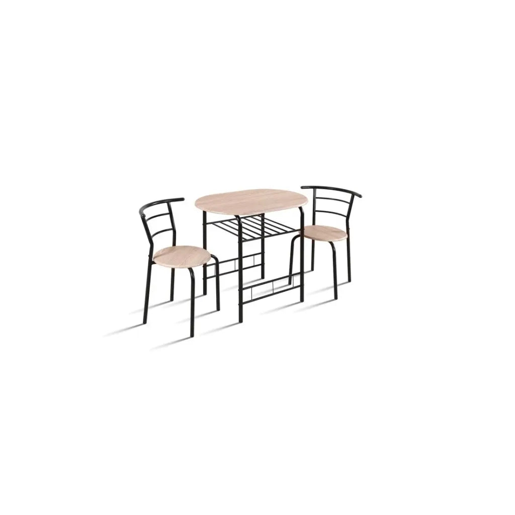 Tavolo da pranzo ovale con griglia di stoccaggio nera e 2 sedie collezione STUDENT, piccolo spazio, quercia sonoma