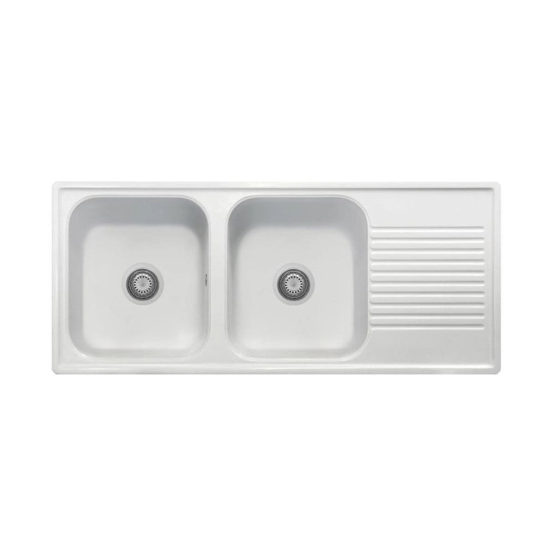 Samet Lavello 116x50 2 vasche Granitovero1162vsbip gocciolatoio bianco
