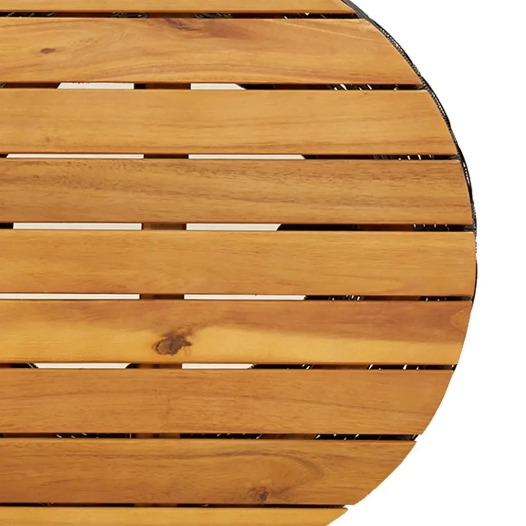Tavolino-Tavolino da soggiorno-Tavolo Giardino Forma Tamburo Nero Polyrattan Legno Massello