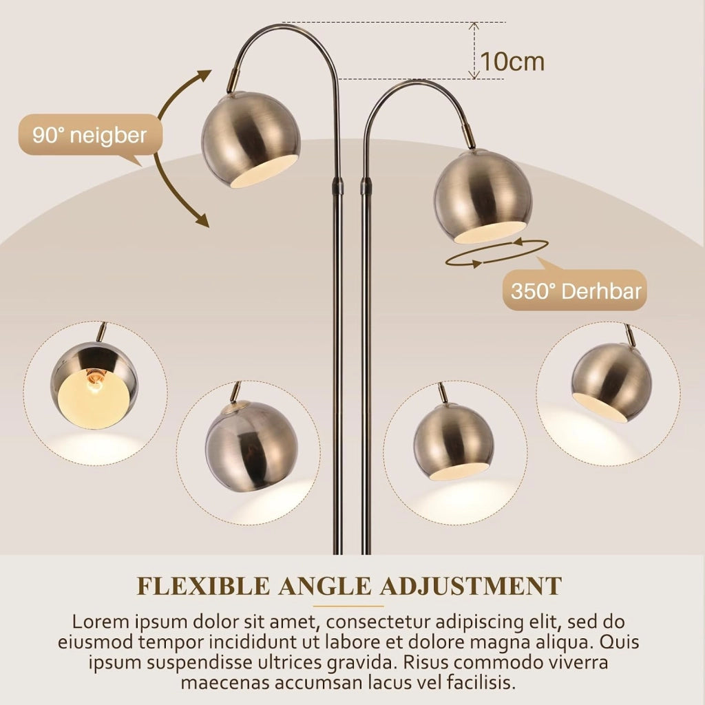 ZMH Lampada da Terra ad Arco E27 Bronzo Antico Altezza Regolabile 160cm per Soggiorno Senza Lampadina