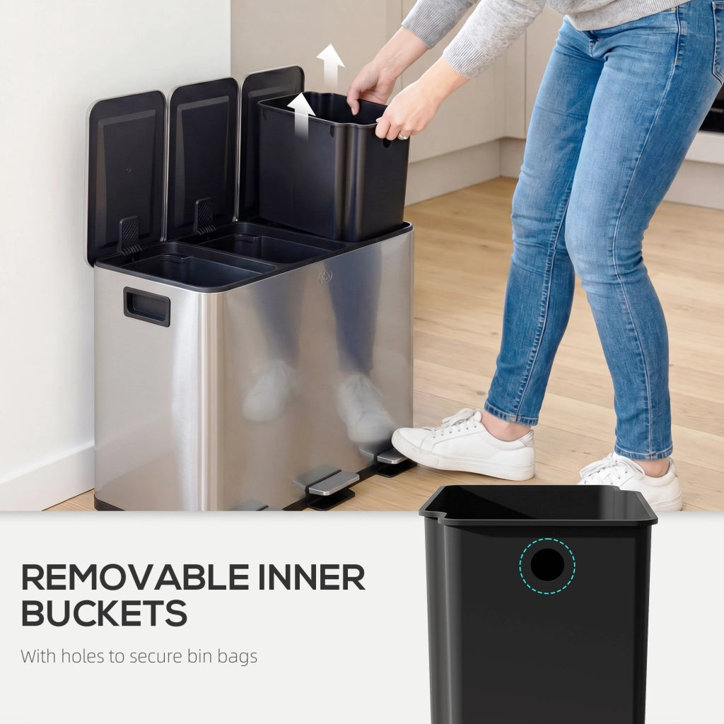 Cestino per rifiuti 3 scomparti 20L ¨C zephmum ¨C Silber, Soft Close, deodorante