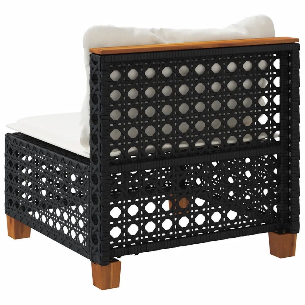 Divano Giardino Senza Braccioli con Cuscini Nero in Polyrattan 365926