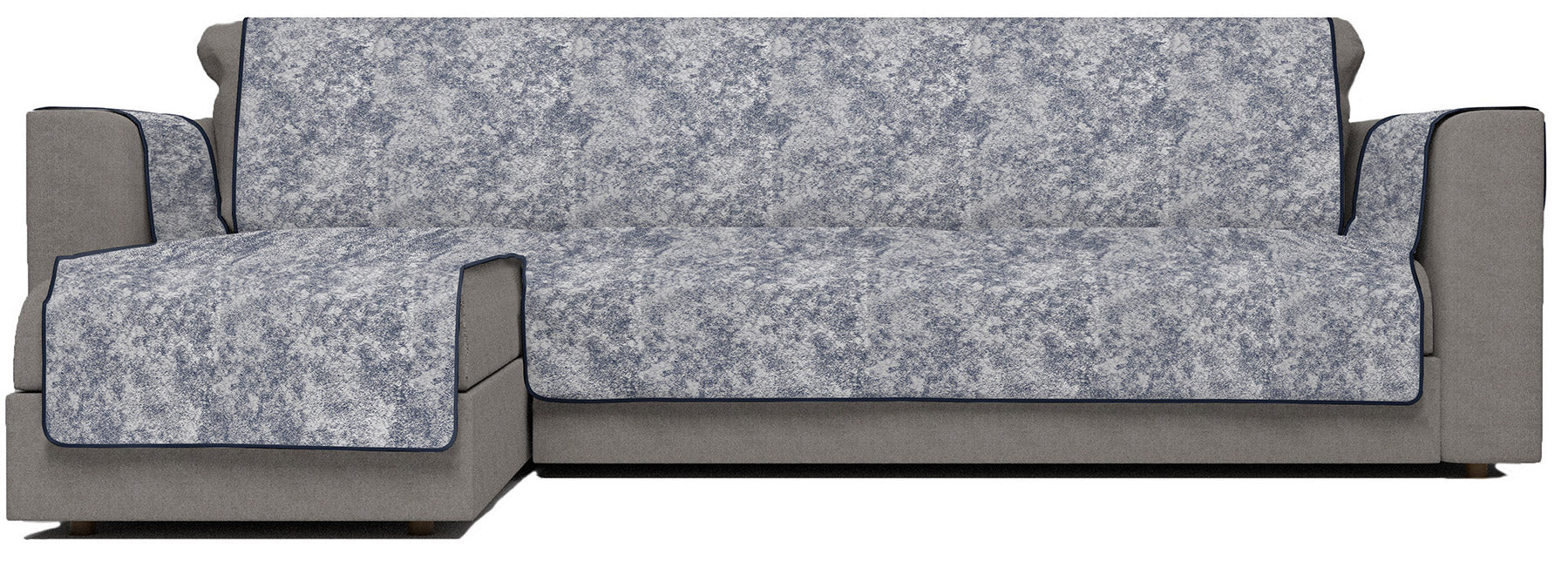 Copridivano con Penisola Sinistra Seduta 190 cm in Poliestere e Cotone Blu Scuro