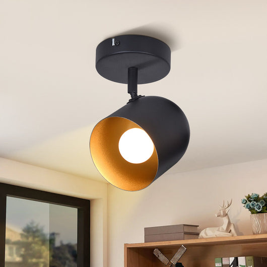 ZMH Faretto da soffitto 1 fiamma nero-oro Faretto da soffitto orientabili 350° industriale per corridoio