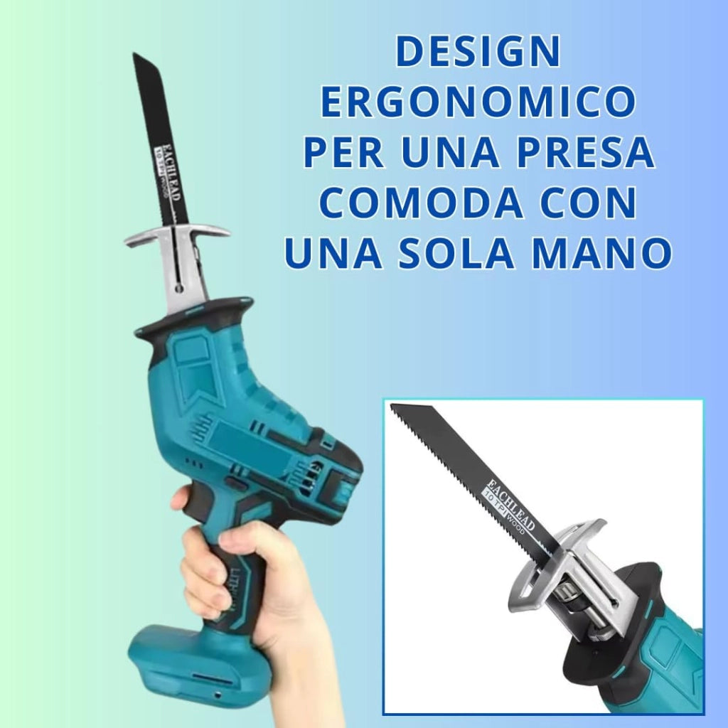 Sega a Gattuccio a Batteria 210W con 2 Batterie da 48V, Motore Brushless a 2 Velocità - Velocità Variabile 0-3000 SPM, Include 2 Batterie da 2Ah, Caricabatterie e 4 Lame per Taglio
