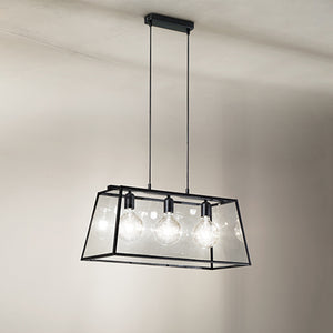 Lampadario Contemporaneo Teca Metallo Nero Vetro 3 Luci E27