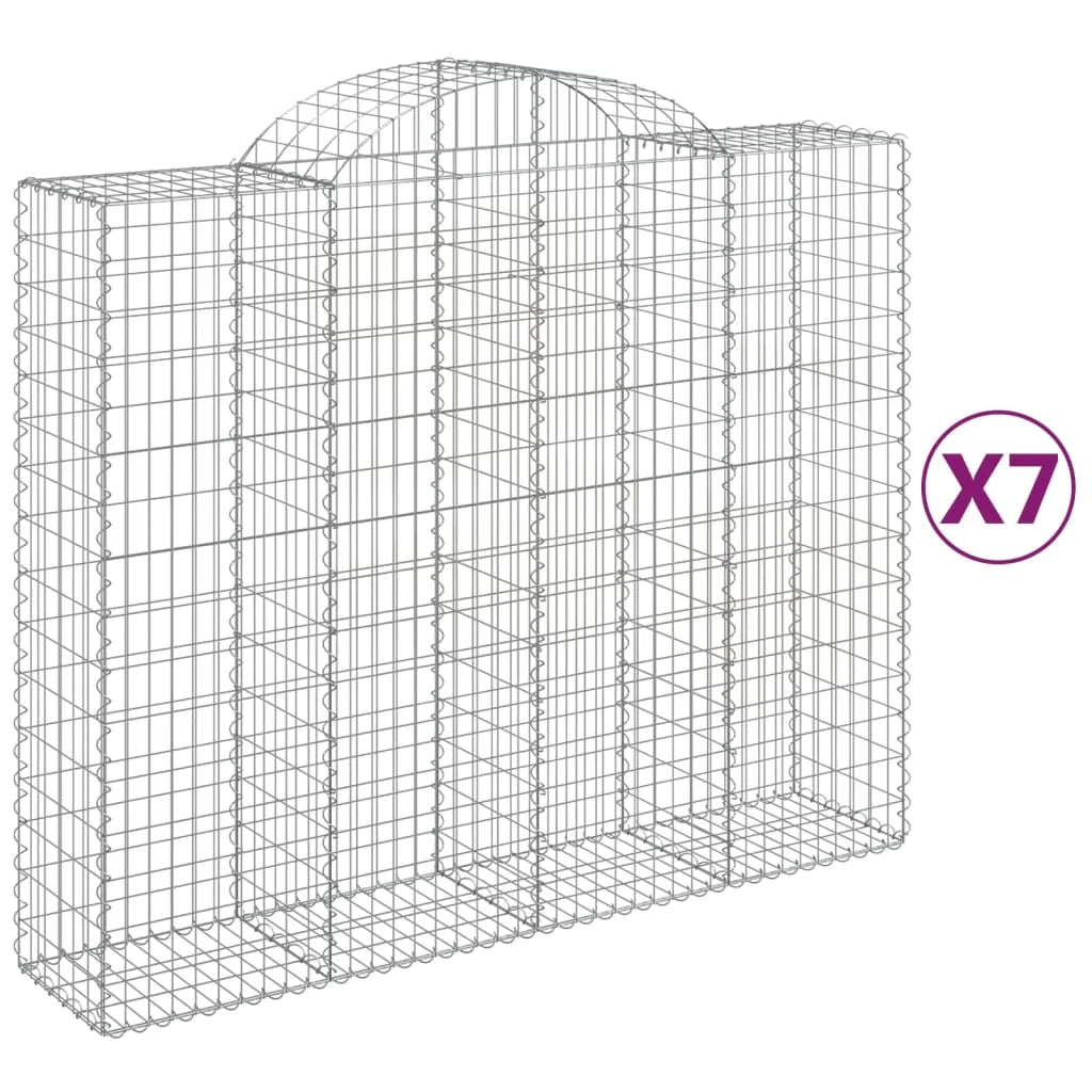 Cestini gabbioni recinzione a gabbia muro di contenimento ad arco 7 pezzi 200 x 50 x 160/180 cm ferro zincato argento 02_0041089