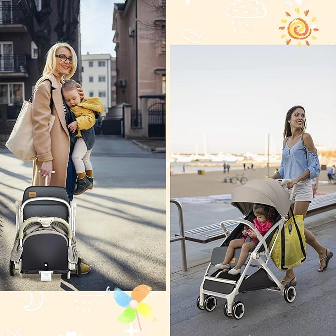 Passeggino Leggero per Bambini, Carrozzina con Schienale Regolabile, Passeggino Pieghevole con Ruote Universali, Sacco a fondo,per Bambini 0-36 Mesi, Portata 15 kg(Grigio)