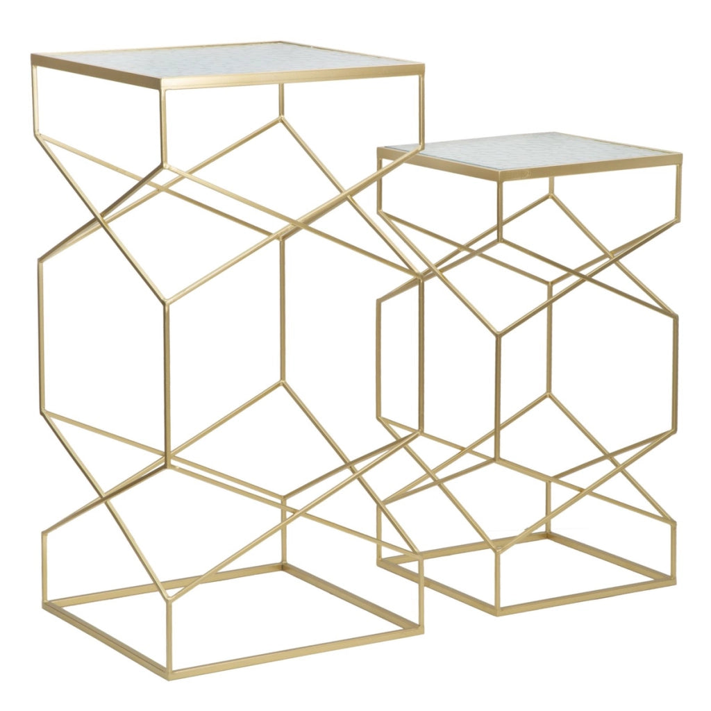 Set di Tavolini VKH595, Oro, Metallo, 50x50x100 cm
