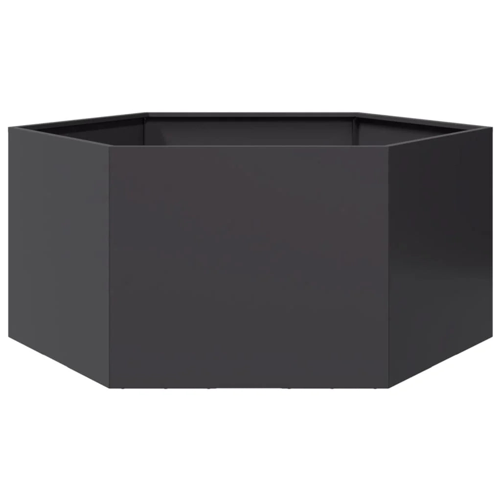 Fioriera/aiuola esagonale per piante fiori terrazza giardino 104 x 90 x 45 cm acciaio nero 02_0038632
