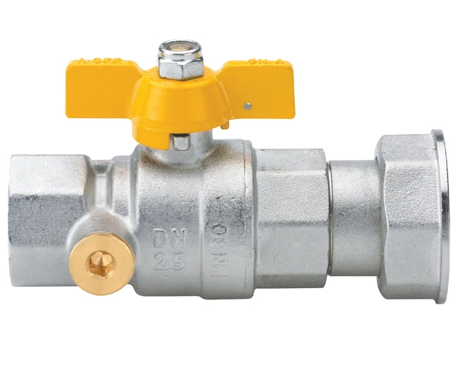 VALVOLA ARRESTO A SFERA IN OTTONE CON FARFALLA E PRESA PRESSIONE PER GAS FEMMINA DADO GIREVOLE 3/4X11/4   ENOLGAS BONOMI SPA