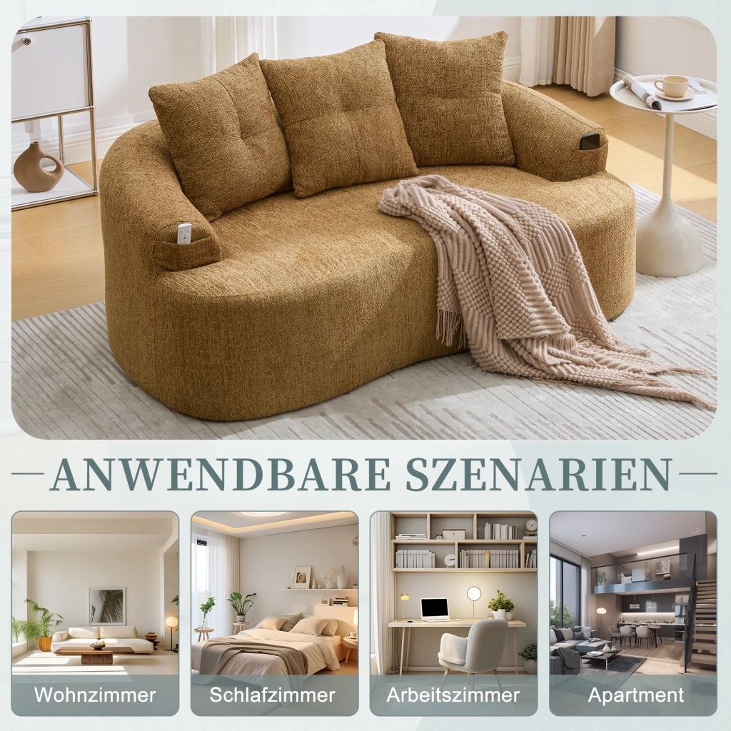 Divano dritto a 2 posti in ciniglia con cuscini spessi; seduta profonda; colore giallo senape 164 Ã— 92 Ã— 60 cm