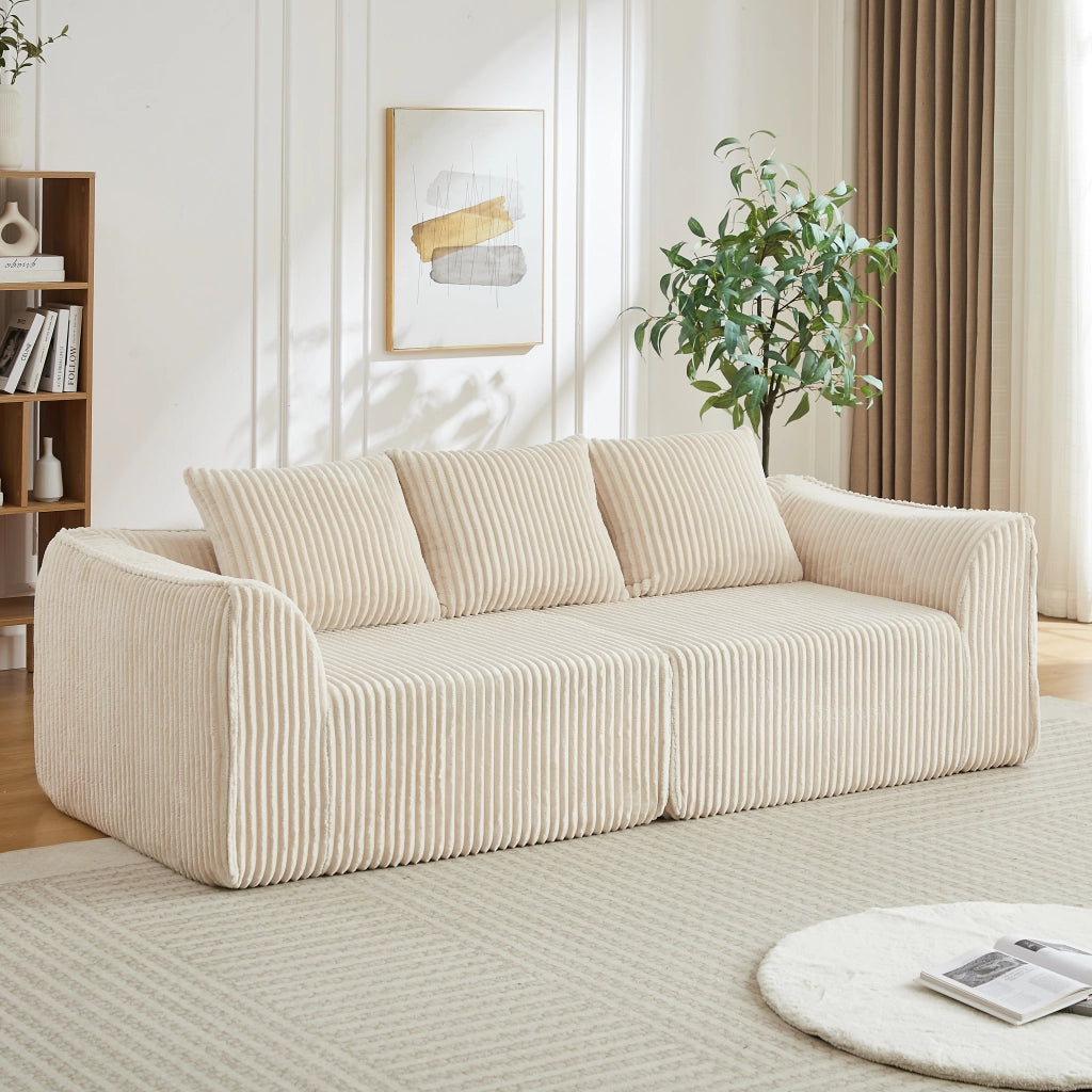 Divano modulare in velluto a coste con braccioli arrotondati e schienale curvo, Beige