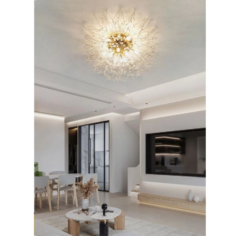 Trade Shop - Lampadario Soffitto Plafoniera Oro Moderna Cristalli Fuochi D'artificio G9 Pn-13 -