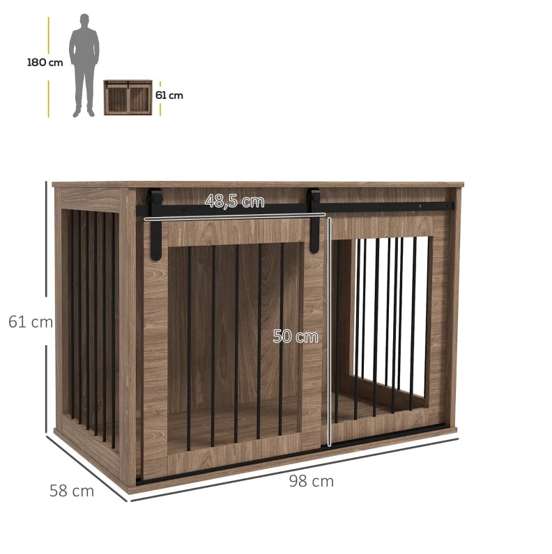 Gabbia per cani multifunzione in noce e nero 98 x 58 x 61 cm