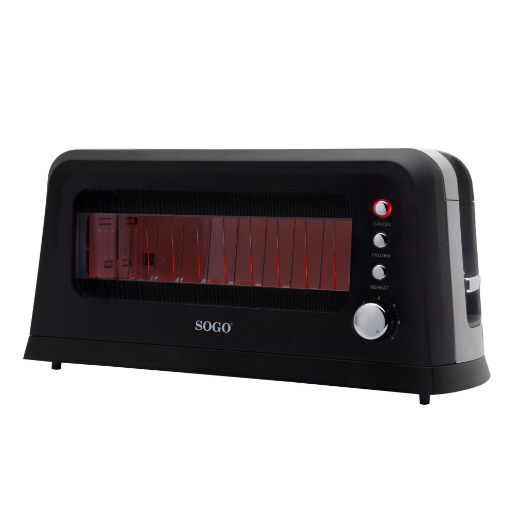Tostapane fessura lunga con finestra trasparente vetro, controllo 7 livelli tostatura, bandeja briciole estraibile 900W - SOGO