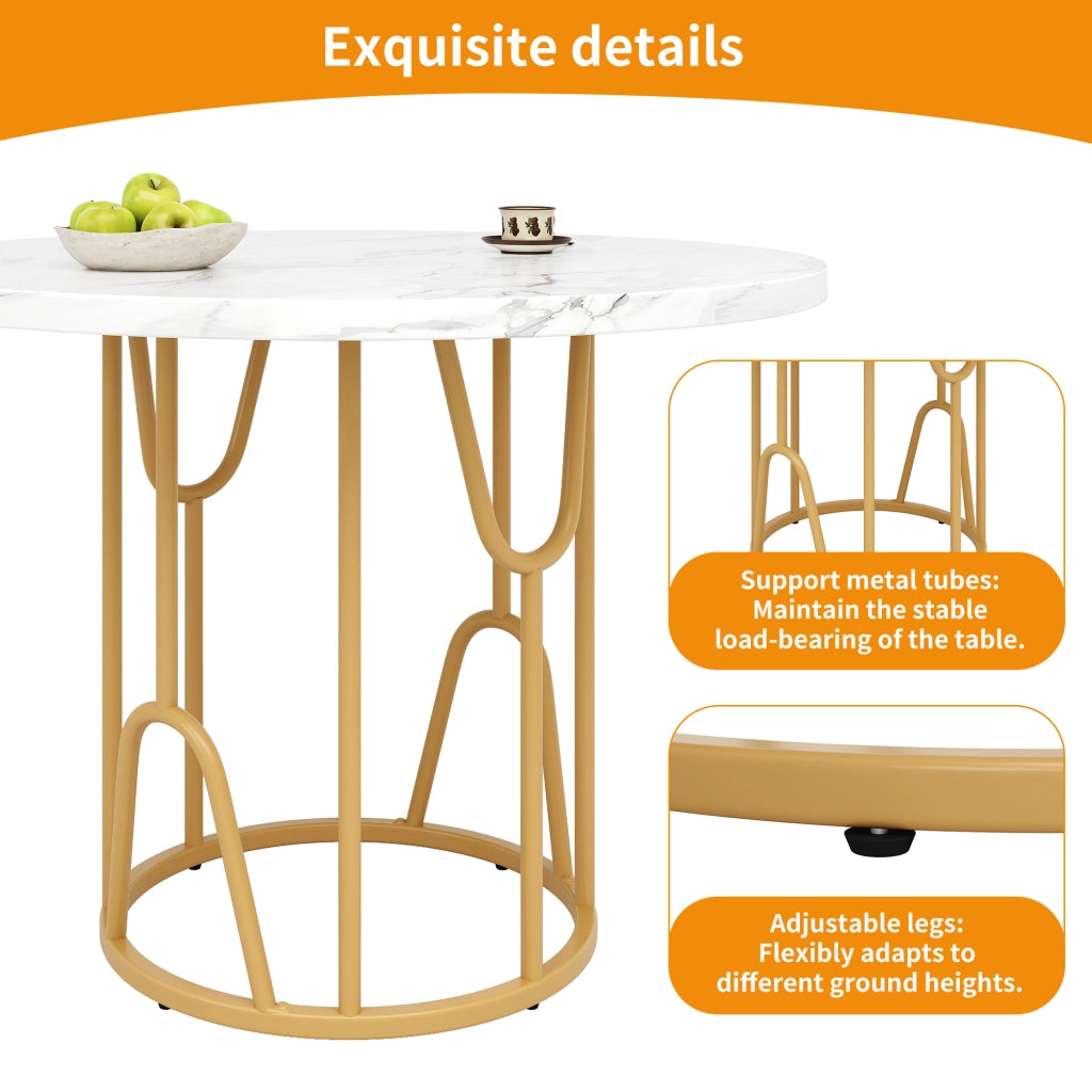 Tavolo da pranzo rotondo con base regolabile - per soggiorno - MDF e metallo - 80×80×76 cm - oro