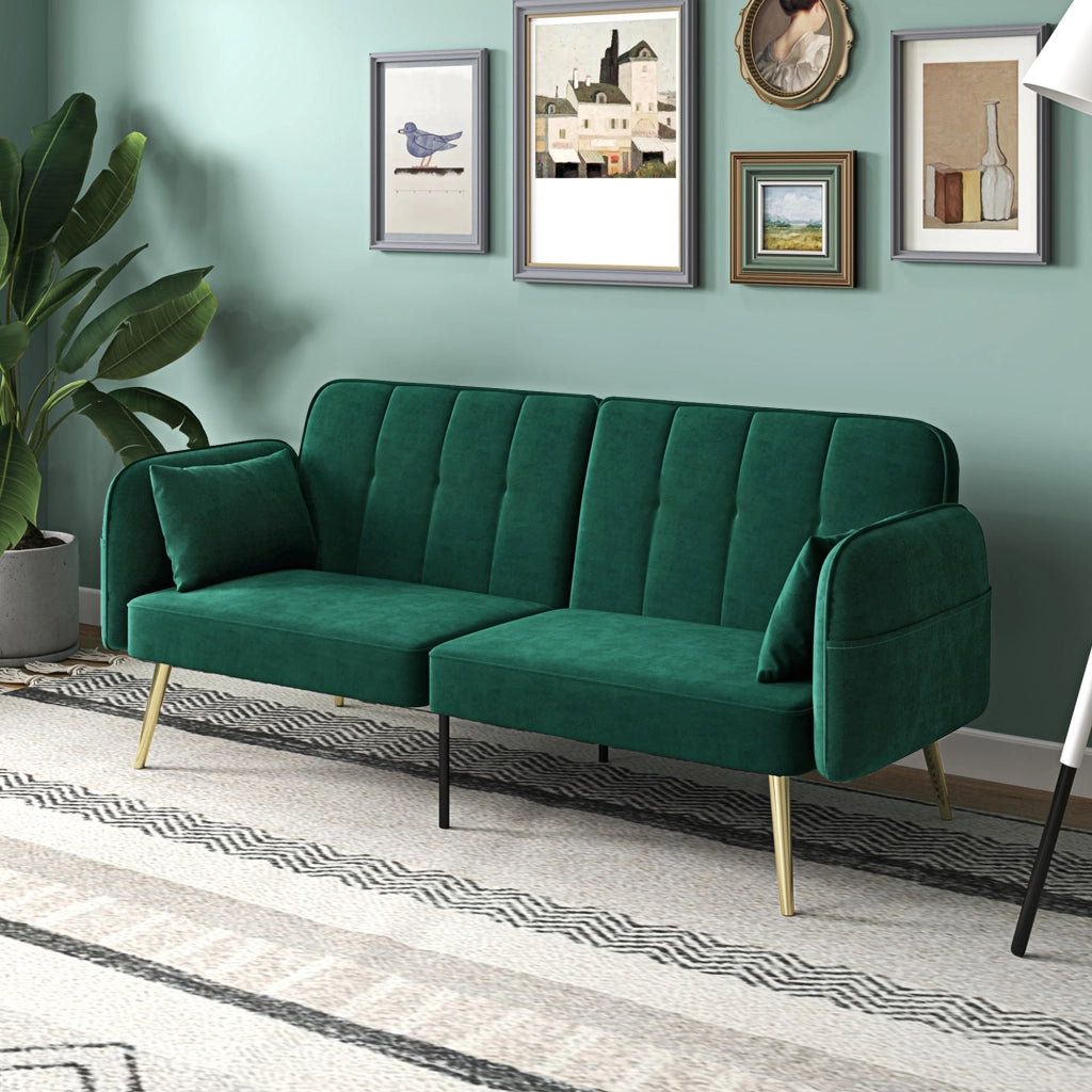 Divano letto 2 posti in tessuto velluto con schienale regolabile ¨C zephmum ¨C verde scuro