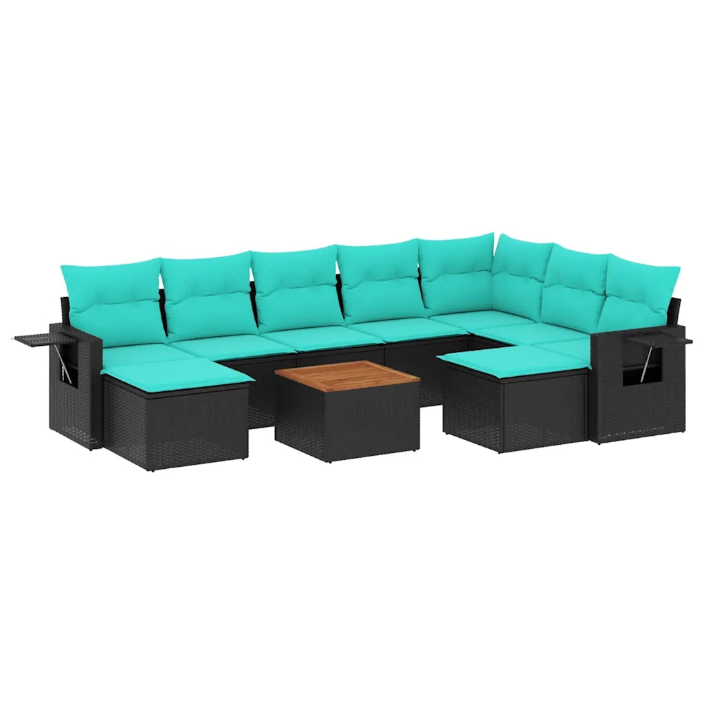 Set Divani da Giardino 10 pz con Cuscini Nero in Polyrattan 3224846